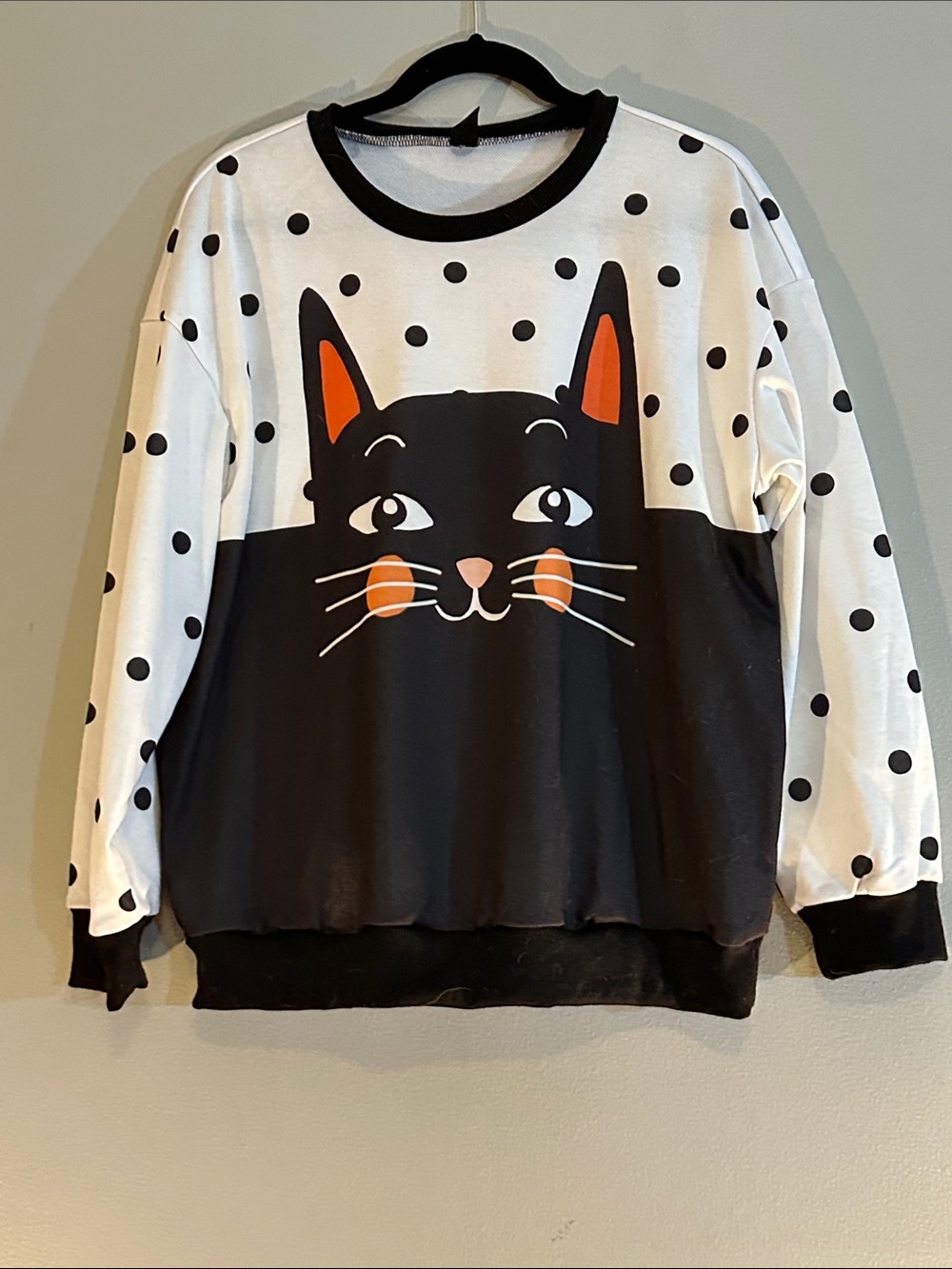 Cute Emery Rose Black & White cat long sleeve top size large